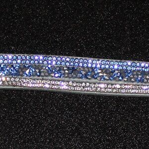 Yik Fung  Silver + Blue Rhinestone Wrap Bracelet Snap Close